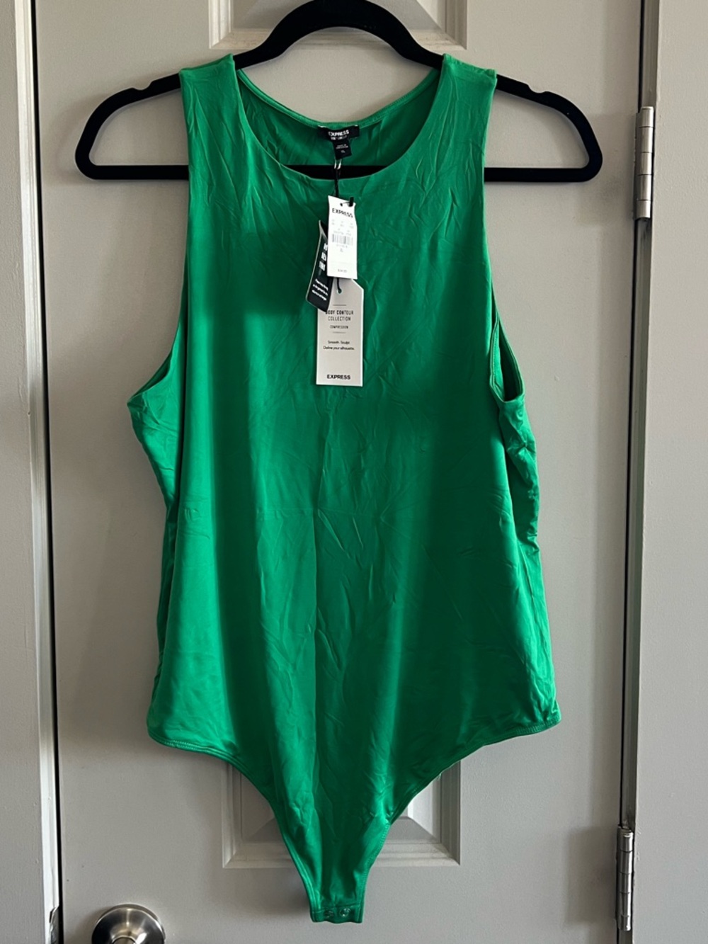 Express Emerald Green Sleeveless Satin Bodysuit